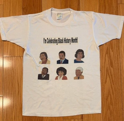 Camiseta Vintage Años 90 Talla Mediana Negra Mes de la Historia Derechos Sociales Civiles BLM  Foto 1 de 4