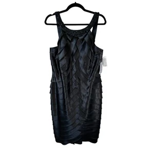 NWT Alex Evenings Embellished Neck Tiered Cocktail Dress Black Size 14 New - Picture 1 of 10