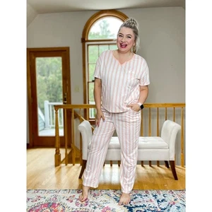Kopiert - Neu mit Etikett LuLaRoe Dreamy Set Damen 3XL rosa weiß gestreift Pyjama Lounge Set - Bild 1 von 2