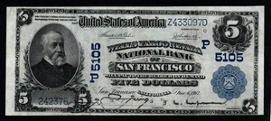 1902 $5 SAN FRANCISCO, CA LARGE Size National Bank Note, Charter # 5105! - Picture 1 of 2