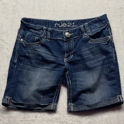 Pantalones cortos de mezclilla Rue 21 para mujer lavado oscuro Rebecca elásticos talla 5/6 Foto 1 de 4