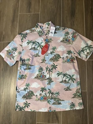 Гавайская мужская рубашка Kahala с принтом S Palms Island на пуговицах размер Small 100% Cttn - Изображение 1 из 4