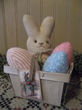 Primitive Handmade Bunny Peep and Eggs in Wood Berry Basket - Spring/Easter