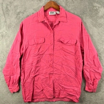 Camisa Top De Colección Nordstrom 2567 Básica Para Mujer 6 100% Seda Rosa Con Botones Manga Larga Foto 1 de 4