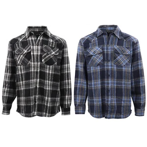 Mens 100% Cotton Long Sleeve Flannelette Shirt Check Flannel Polar Fleece Jacket - Picture 1 of 6