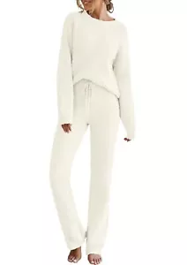 MEROKEETY Womens Fuzzy Fleece Long Sleeve 2 Piece Loungewear Outfits Sweater - Picture 1 of 5