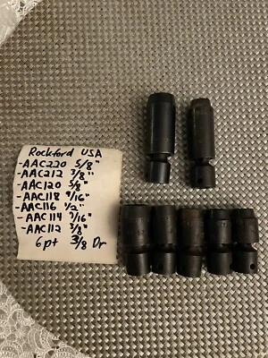 Juego de 7 enchufes de impacto giratorios vintage ROCKFORD EE. UU. 3/8 Dr Foto 1 de 4