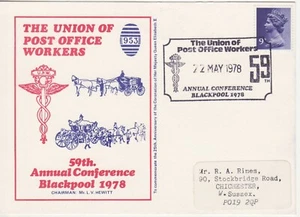 GB Stamps Souvenir Card Union of Post Office Workers Blackpool, politics 1978 - Picture 1 of 1