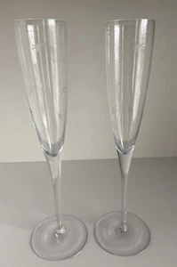 2 Michael Weems Collection Champagne Flutes Signed 1999 Etched Stars 10.5” Clear - Picture 1 of 6