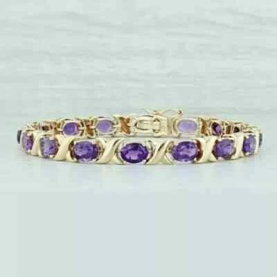 Brazalete de tenis para mujer amatista 5 quilates corte ovalado creado en laboratorio chapado en oro amarillo de 14 quilates Foto 1 de 4
