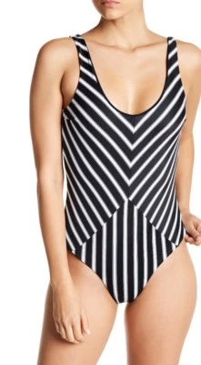 Traje de baño de una pieza a rayas Tori Praver Genevie negro arenas talla pequeña Foto 1 de 3