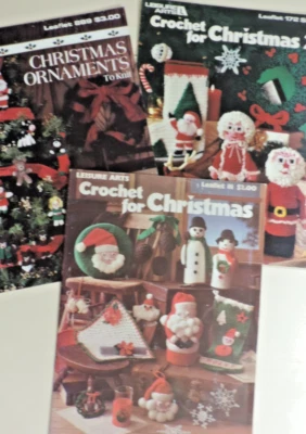3 Holiday/Christmas Crochet/Knitting Stockings/Decorations/Ornaments 1980s - Image 1 of 4