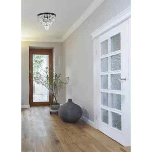 Crystal Chandelier Flush Mount Quality Light Fixture Black Foyer Living Room 18" - Picture 1 of 8