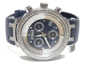 Reloj JoJino asequible de acero inoxidable con diamantes blancos correa negra - Imagen 1 de 9