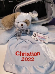 Welpe Hund blau Tier Kuscheltier personalisierte Sicherheitsdecke Babydecke - Bild 1 von 2
