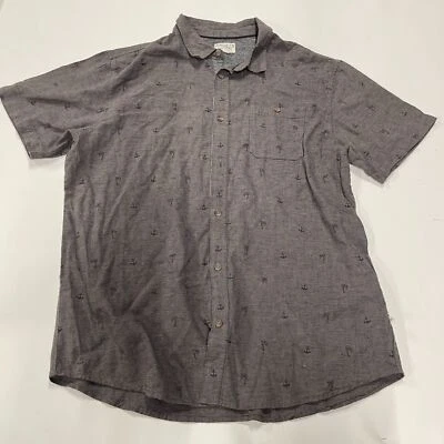 Hang Ten Hawaiian Shirt Mens Gray Palm Tree Striped Linen Short Sleeve Button-Up - Image 1 of 4