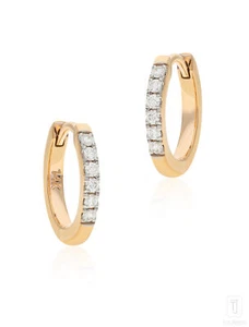 14K Gold 0.18 Ct Natural Diamond Tiny Huggie Hoop Earrings-Thejewelz - Picture 1 of 9