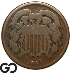 1864 Two Cent Piece, Large Motto - Picture 1 of 3