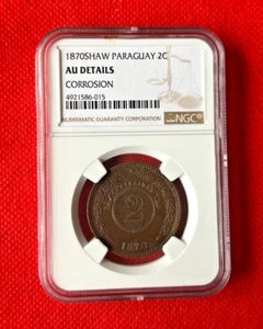 1870SHAW PARAGUAY 2C NGC AU DETAILS CORROSION - Picture 1 of 2