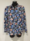 Marks & Spencer Uk Size 14 Floral Pure Linen Long Sleeve Shirt Button Up