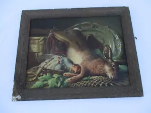 Tableau ancien chromo lithographie nature morte au gibier - Foto 1 di 12