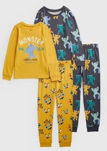 TU 2 Pairs Monster Print Snuggle Print Cotton Pyjamas 2-3 Years New in Packet - Picture 1 of 2