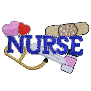 Nurse Applique Patch - Hearts Love Medical Hospital Tools Embroidered Badge 3.5" - Picture 1 of 1