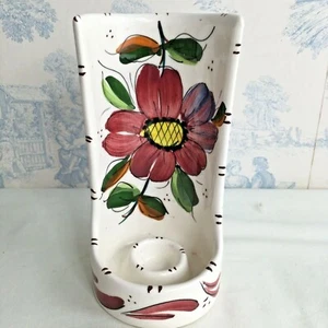 Vintage Ceramic Candle Holder Floral Spanish White Red 17cm High - Picture 1 of 9