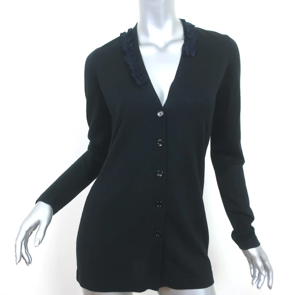 Cárdigan BOSS Hugo Boss Ribete con Volantes Negro Cachemira-Seda Talla Extra Pequeña Foto 1 de 4