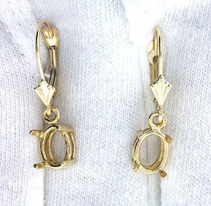 14Kt Pair 8x6 Faceted Oval Lever Back Dangle Earring Prenotched Mounting Finding - Picture 1 of 2