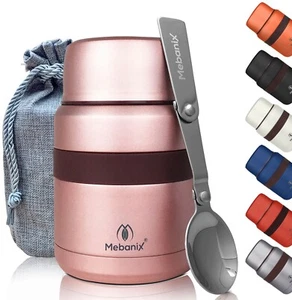 Mebanix Hot Food/Soup Thermos Flask Stainless Steel Vacuum Insulated Jar & Spoon - Picture 1 of 15