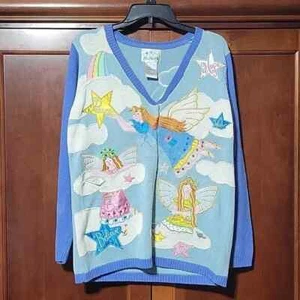 Vintage Quacker Factory small cardigan embroidered christmas angels longsleeve - Picture 1 of 13