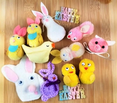 Lote 13 Imanes de Refrigerador de Pascua De Colección Hechos a Mano Googly Eyes Pom Pom Foto 1 de 4