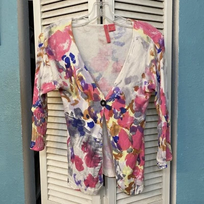 Cárdigan suéter mediano Anthropologie Charlotte Tarantola mezcla de seda estampado mixto Foto 1 de 4