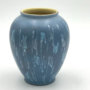 Carstens Tonnieshof Drip Glaze Blue Vase Yellow Gold Accent W. Germany 5.25" - Picture 1 of 10