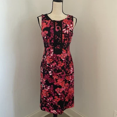 Vestido recto retro floral London Times talla 6 pequeño negro rojo rosa midi Bloomcore Foto 1 de 4