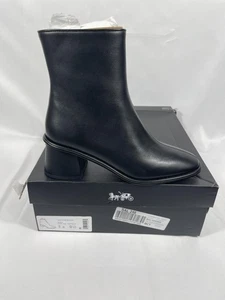 Coach Gigi Lthr Bootie Boots Womens Size 9 Black Leather Block Heel Ankle Zip - Picture 1 of 7