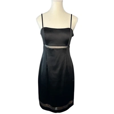 Vestido de fiesta para mujer Calvin Klein negro satinado con inserción de malla talla 6 Foto 1 de 4