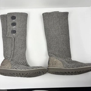 UGG Damen Größe 10 klassische Cardy Winterstiefel Knöpfe grau Strick Lammfell Einlegesohlen - Bild 1 von 7