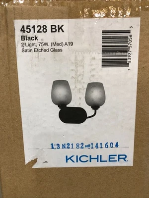 Kichler Valserrano 14,5 pol. Vidro gravado cetim luz vaidade preta 2 luzes 45128BK - Imagem 1 de 3