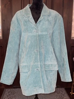 Abrigo Chaqueta Blazer Jessica Holbrook 100% Cuero Gamuza 1X Turquesa En VGT Foto 1 de 4