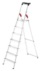 Scala Alluminio 7 Gradini Antiscivolo Sistema Arco Anticaduta Portaoggetti HAILO - Foto 1 di 1