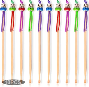 10Pcs Bamboo Ear Pick Cleaner Earwax Curette Remover Earpick Tool Hanging Clean - Picture 1 of 11