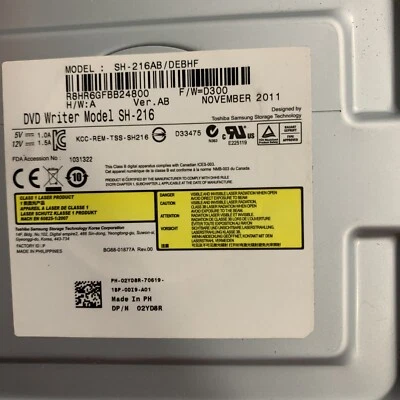 IBM SH-216AB/LEAHF VER AB SATA DVD Rewriter Drive 0A68692 71Y5545 - Image 1 of 4