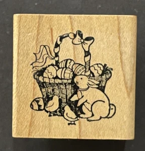 Coniglietto pasquale cesto uova pulcini bambino simbolo festa Delafield legno gomma timbro - Foto 1 di 3
