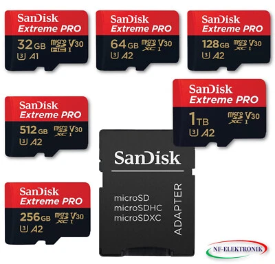 SanDisk microSD Speicherkarte Extreme Pro 4K -U3 32GB 64GB 128GB 256GB 512GB 1TB - Bild 1 von 4