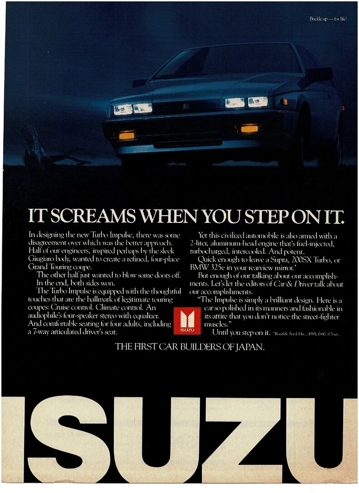 1986 ISUZU Impulse Turbo Vintage Print Ad  - Image 1 of 1