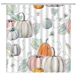 Fall Pumpkin Shower Curtain Autumn Thanksgiving Harvest Autumnal Crop Rustic ... - Picture 1 of 4