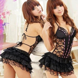 Women Sexy Lingerie Black Lace Dress G-string Underwear Babydoll Sleepwear Sets - Picture 1 of 4
