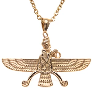 Gold Pt Double sided Farvahar Faravahar Necklace Chain Persian Farohar Art Gift - Picture 1 of 11